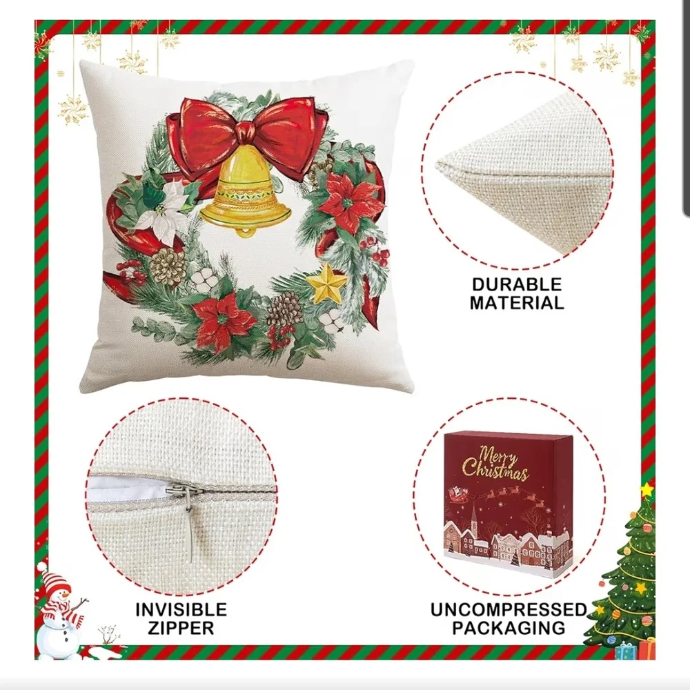Holiday Cheer Pillow Covers Set - Red and Gold